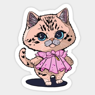 Cute kitty cat wearing a pink dress Sticker